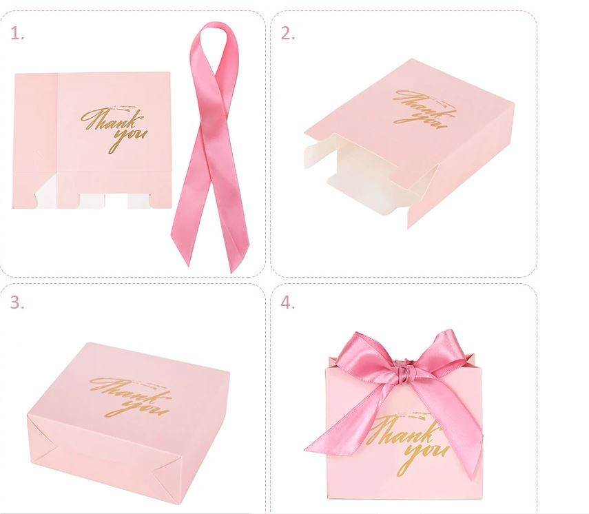 5/10pcs Pink Thank You Candy Box With Gold Ribbon