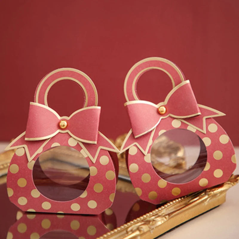 5 Pcs Red Polka Dotted Treat Bag with Cute Bow
