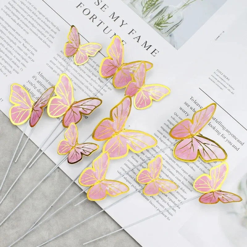 3D Iron Silk Texture Edge Butterfly Girl Fairy Birthday Cake Dessert Table Decoration Plug-in Paper Material White 10pcs