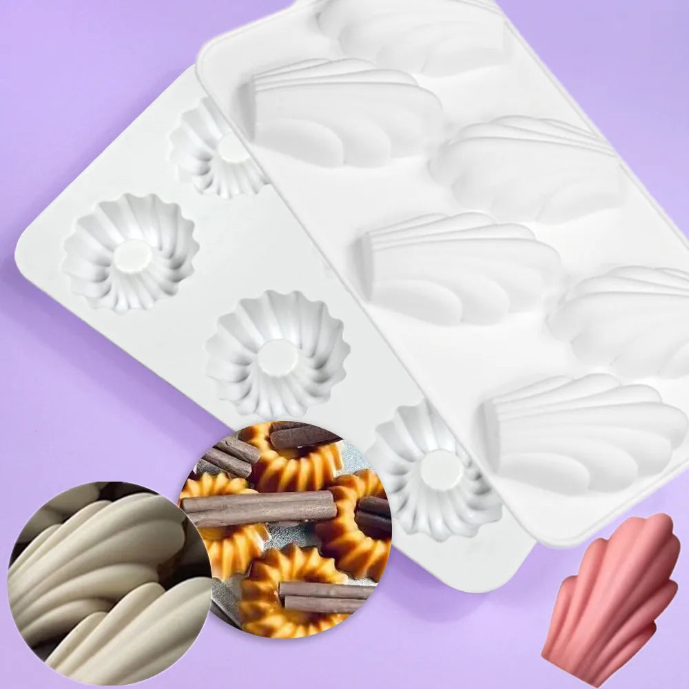 6 Hole Madeleine Design Chocolate Mousse Mould DIY Shell Cake Silicone Mold French Dessert Cake Decorating Tools Bakeware