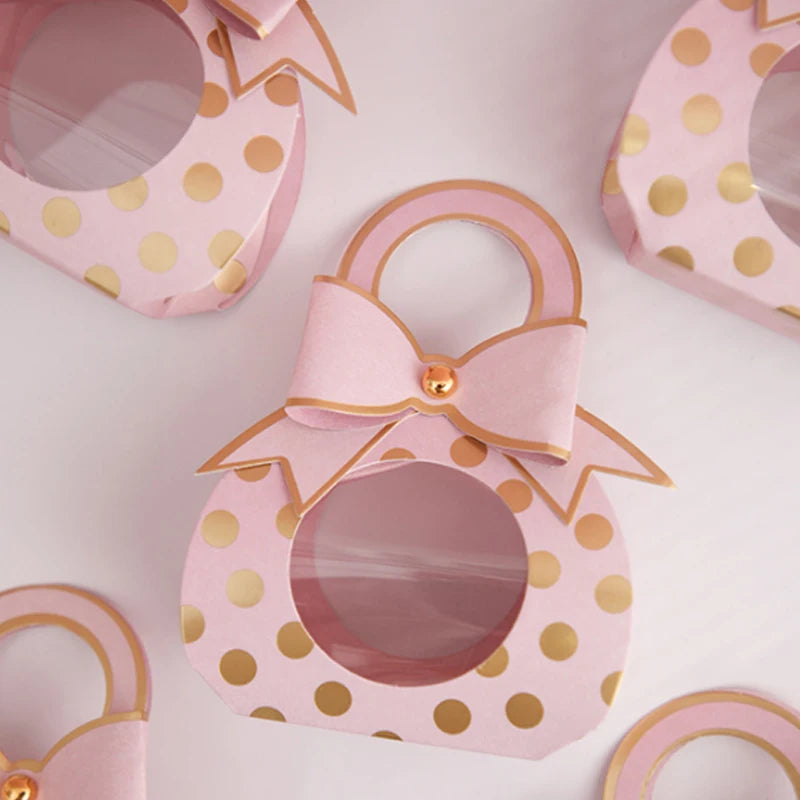 5 Pcs Pink Polka Dotted Treat Bag with Cute Bow