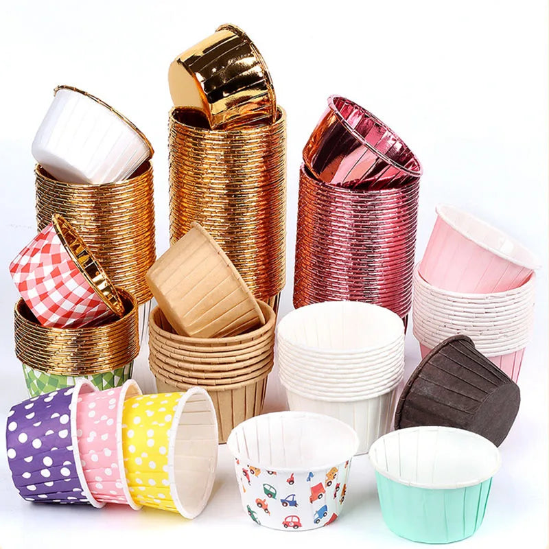 50Pcs Rolled Muffin Paper Cup Coated High Temperature Resistant Cake Snack Cupcake Wedding Party Baking Kitchen Accessories