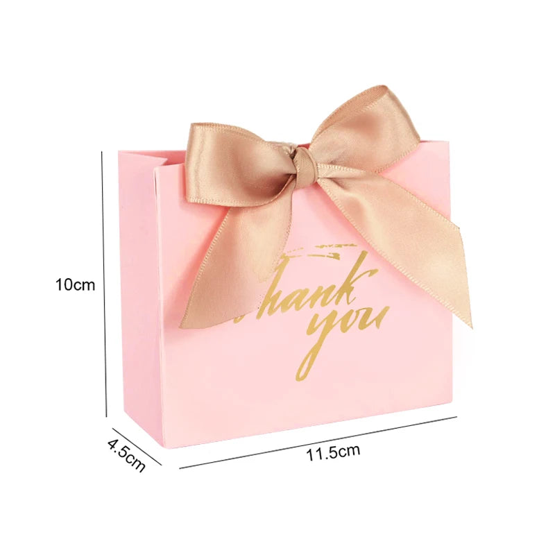 5/10pcs Pink Thank You Candy Box With Gold Ribbon