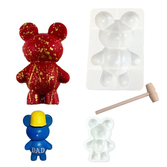 Teddy Bear Cake/Chocolate Mold Large and Small+ Wooden Hammer Set